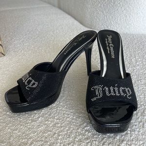 Juicy couture black silver rhinestone platform kitten heels 7.5